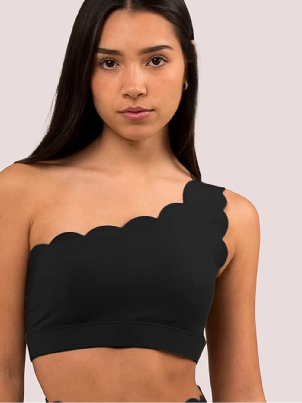 Pink Wiskii One-Shoulder Scallop Edge Crop Top
